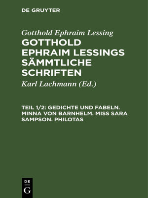 cover image of Gedichte und Fabeln. Minna von Barnhelm. Miß Sara Sampson. Philotas